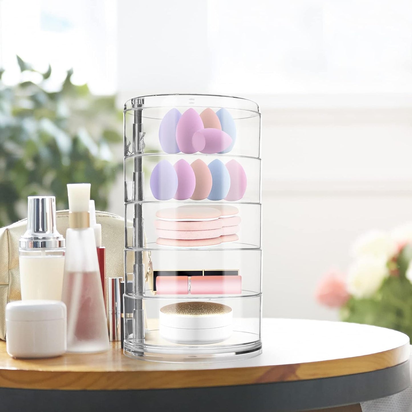 LETURE 5-Layers Rotatable Jewelry Storage Organizer Box for Earrings Hair Accessories & Beauty Supplies Earrings Necklaces Bracelets (5-Layers)