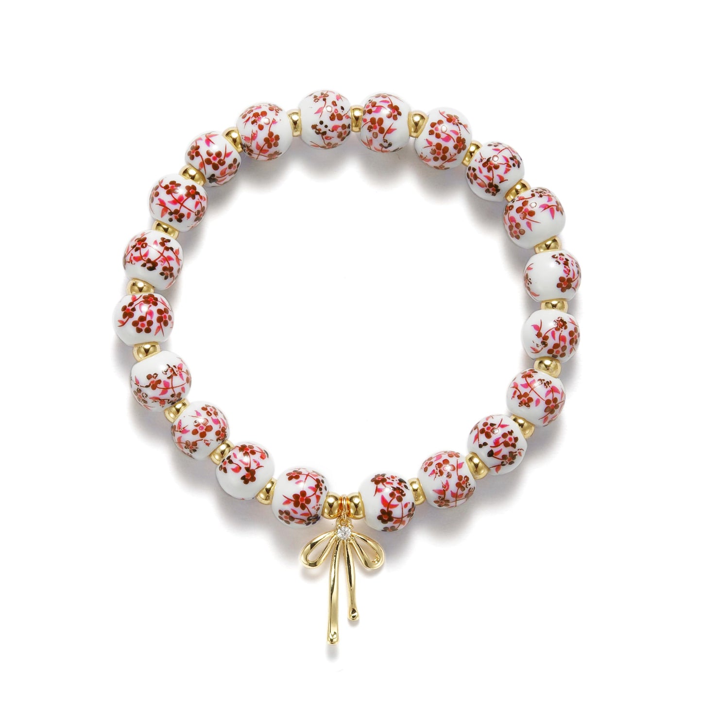 Beads Bow Charm Bracelet for Women Flower Vintage Bracelet Handmade Stretch Beaded Dainty Romantic Jewelry Gifts