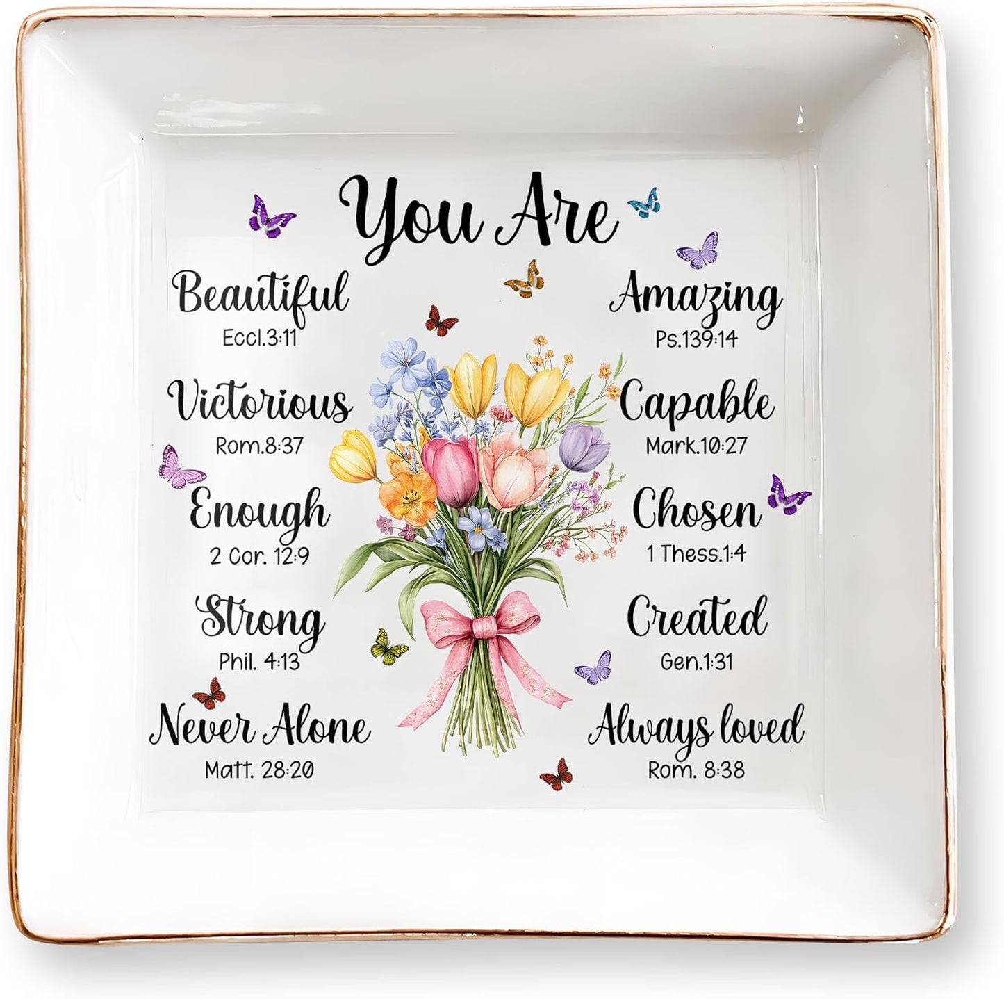 Christian Bible Verse Jewelry Dish Gift for Women, Christian Women 4" Ceramic Jewelry Tray, Mother's Day Gifts for Mom/Grandma, Confirmation Gifts for Teen Girls, Graduation Gifts for Daughter