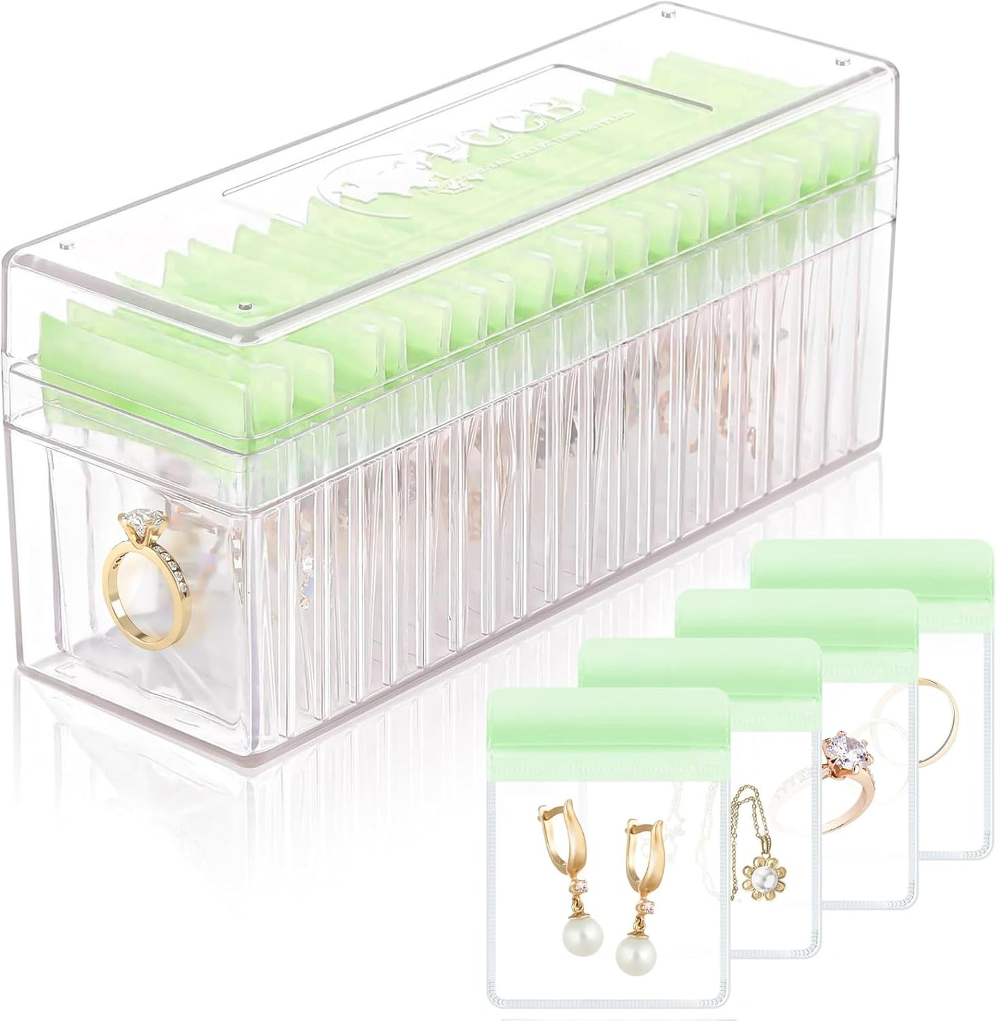 HOMEHIVE Acrylic Jewelry Box Organizer, Clear Jewelry Organizer and Storage with 20 Portable Anti Tarnish Jewelry bags, Travel Jewelry Case for Earrings/Rings/Necklaces Gifts for Women Girls, Clear