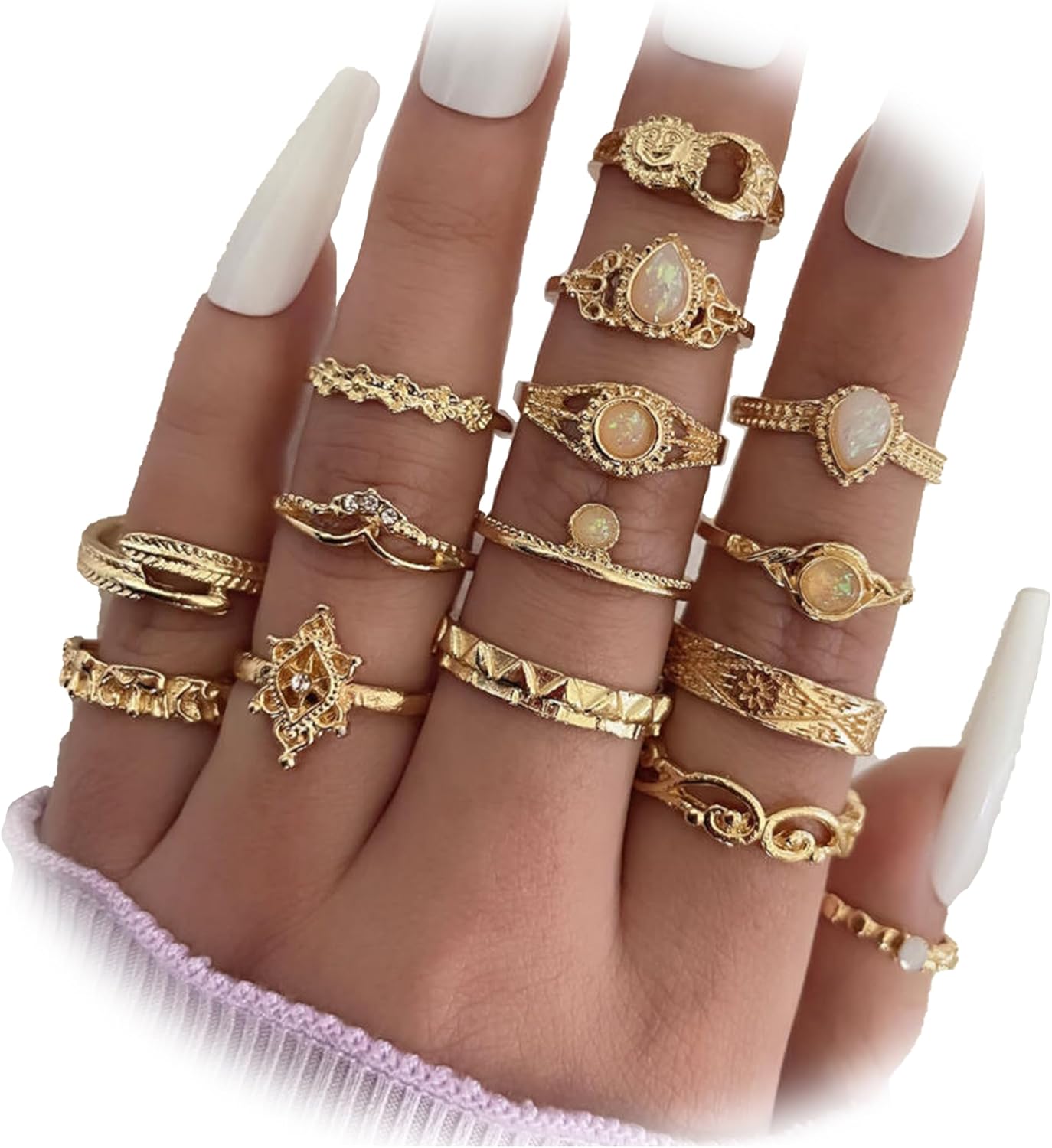 FAXHION 24-60 Pcs Gold Stackable Rings for Women, Knuckle Rings Chunky Gold Ring Set Dainty Stacking Cute Rings, Multiple Sizes Cute Jewelry Set Gift