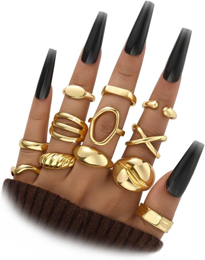 iF YOU 25 Pcs Gold Stackable Ring Set for Women, Chunky Knuckle Finger Midi Rings, Silver Simple Stacking Cute Rings Pack Trendy Stuff Jewelry Gift