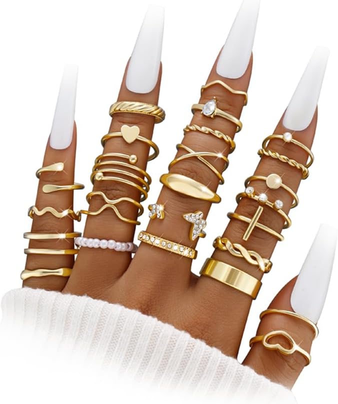 iF YOU 25 Pcs Gold Stackable Ring Set for Women, Chunky Knuckle Finger Midi Rings, Silver Simple Stacking Cute Rings Pack Trendy Stuff Jewelry Gift
