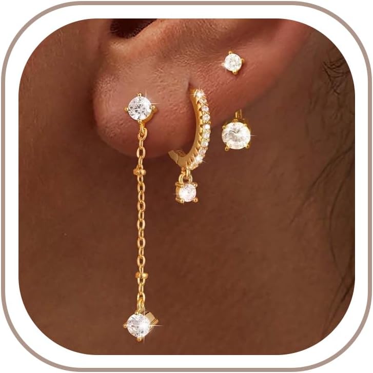 Freekiss 3 Pairs Gold Hoop Earrings Set: Dainty Stud Earrings Trendy Small 14K Gold Plated Hypoallergenic Dangle Cartilage Huggie Hoop Earrings for Women Gold Jewelry for Women Gifts