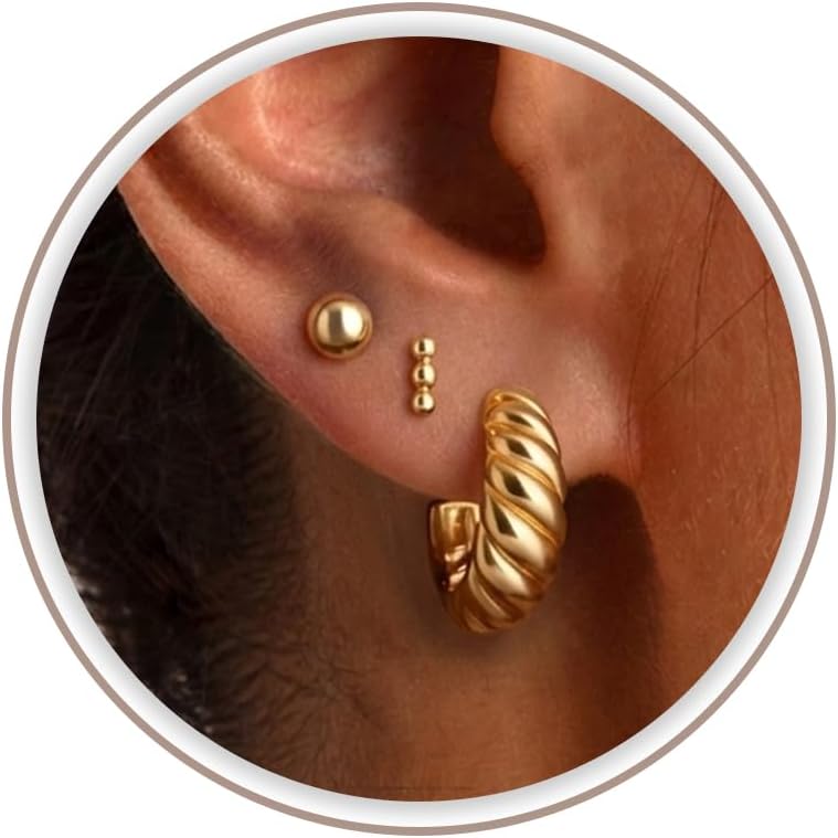 Freekiss 3 Pairs Gold Hoop Earrings Set: Dainty Stud Earrings Trendy Small 14K Gold Plated Hypoallergenic Dangle Cartilage Huggie Hoop Earrings for Women Gold Jewelry for Women Gifts