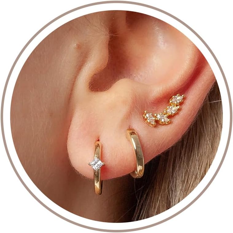 Freekiss 3 Pairs Gold Hoop Earrings Set: Dainty Stud Earrings Trendy Small 14K Gold Plated Hypoallergenic Dangle Cartilage Huggie Hoop Earrings for Women Gold Jewelry for Women Gifts