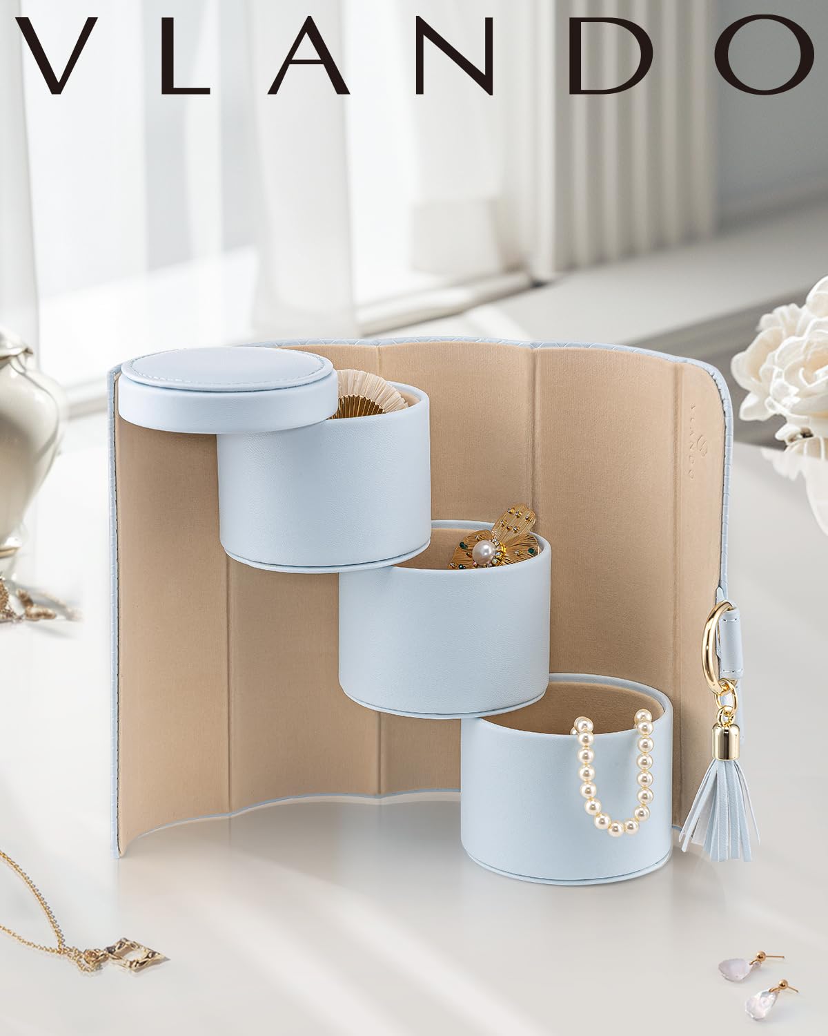 VLANDO Viaggio Mothers Day Gifts Her - Small Jewelry Case Box - Travel Essential Accessories for Women, Travelers, Couples, Mom, Friends, Bridesmaid
