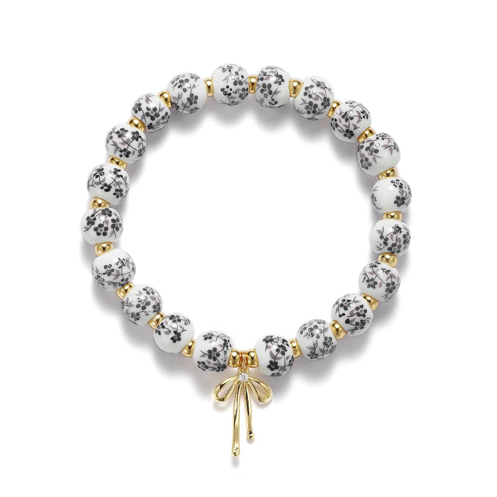 Beads Bow Charm Bracelet for Women Flower Vintage Bracelet Handmade Stretch Beaded Dainty Romantic Jewelry Gifts