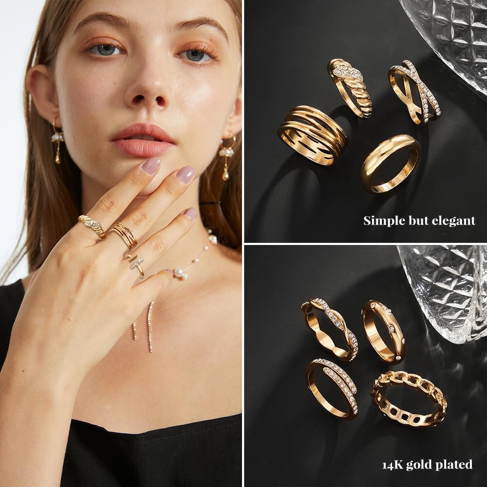 KISS WIFE Golden Silvery Black Kunckle Rings Set for Women, Dainty Simple Trendy Cute Stackable Finger Rings Pack, Perfect for Stacking Layering on Thumb and Knuckle, Mixed Size, Jewelry Gift