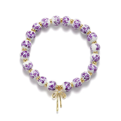 Beads Bow Charm Bracelet for Women Flower Vintage Bracelet Handmade Stretch Beaded Dainty Romantic Jewelry Gifts