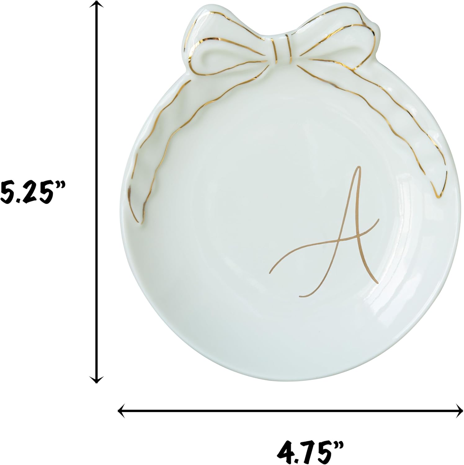 COLLECTIVE HOME Custom Initial Ceramic Jewelry Tray with Bow - Ring Holder & Earring Dish | Christmas Gift Idea for Women, Unique Birthday Present for Her (A)