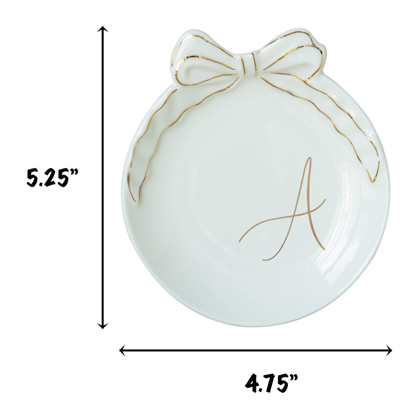 COLLECTIVE HOME Custom Initial Ceramic Jewelry Tray with Bow - Ring Holder & Earring Dish | Christmas Gift Idea for Women, Unique Birthday Present for Her (M)