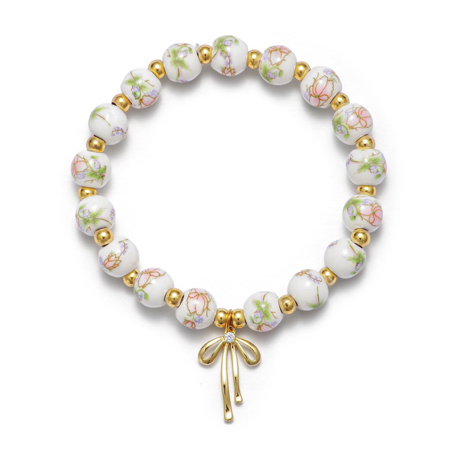 Beads Bow Charm Bracelet for Women Flower Vintage Bracelet Handmade Stretch Beaded Dainty Romantic Jewelry Gifts
