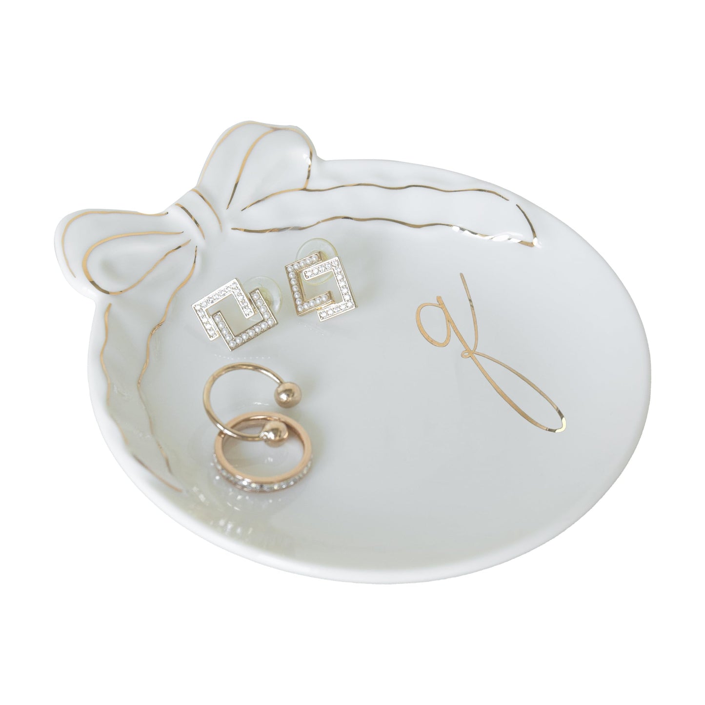 COLLECTIVE HOME Custom Initial Ceramic Jewelry Tray with Bow - Ring Holder & Earring Dish | Christmas Gift Idea for Women, Unique Birthday Present for Her (M)