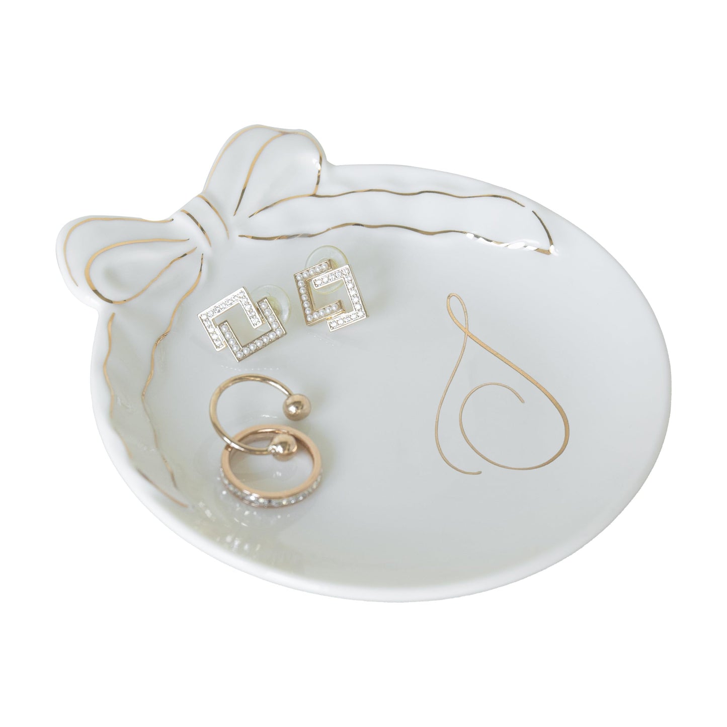 COLLECTIVE HOME Custom Initial Ceramic Jewelry Tray with Bow - Ring Holder & Earring Dish | Christmas Gift Idea for Women, Unique Birthday Present for Her (M)