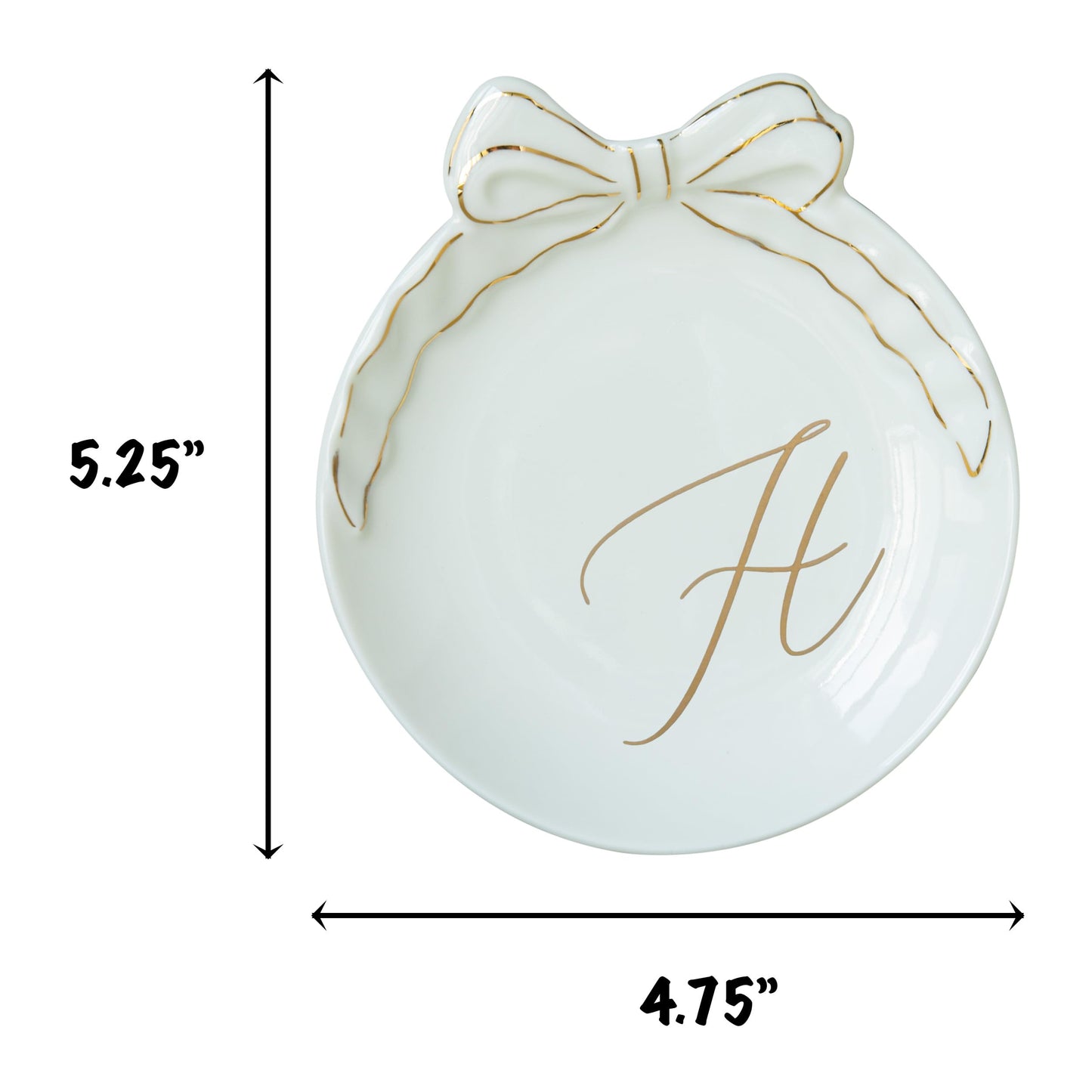 COLLECTIVE HOME Custom Initial Ceramic Jewelry Tray with Bow - Ring Holder & Earring Dish | Christmas Gift Idea for Women, Unique Birthday Present for Her (M)