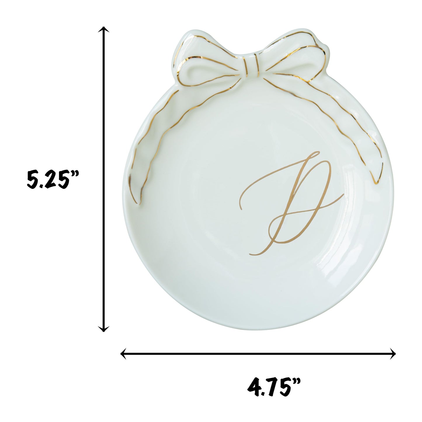 COLLECTIVE HOME Custom Initial Ceramic Jewelry Tray with Bow - Ring Holder & Earring Dish | Christmas Gift Idea for Women, Unique Birthday Present for Her (M)