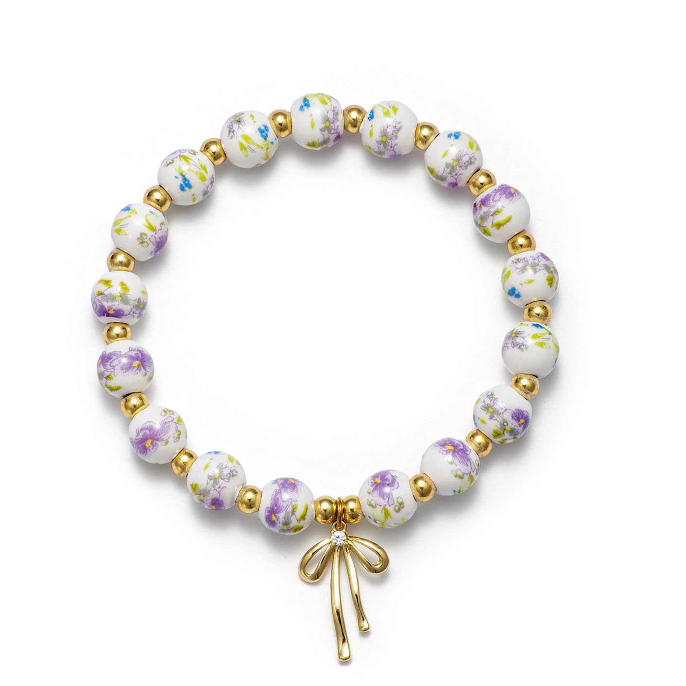 Beads Bow Charm Bracelet for Women Flower Vintage Bracelet Handmade Stretch Beaded Dainty Romantic Jewelry Gifts