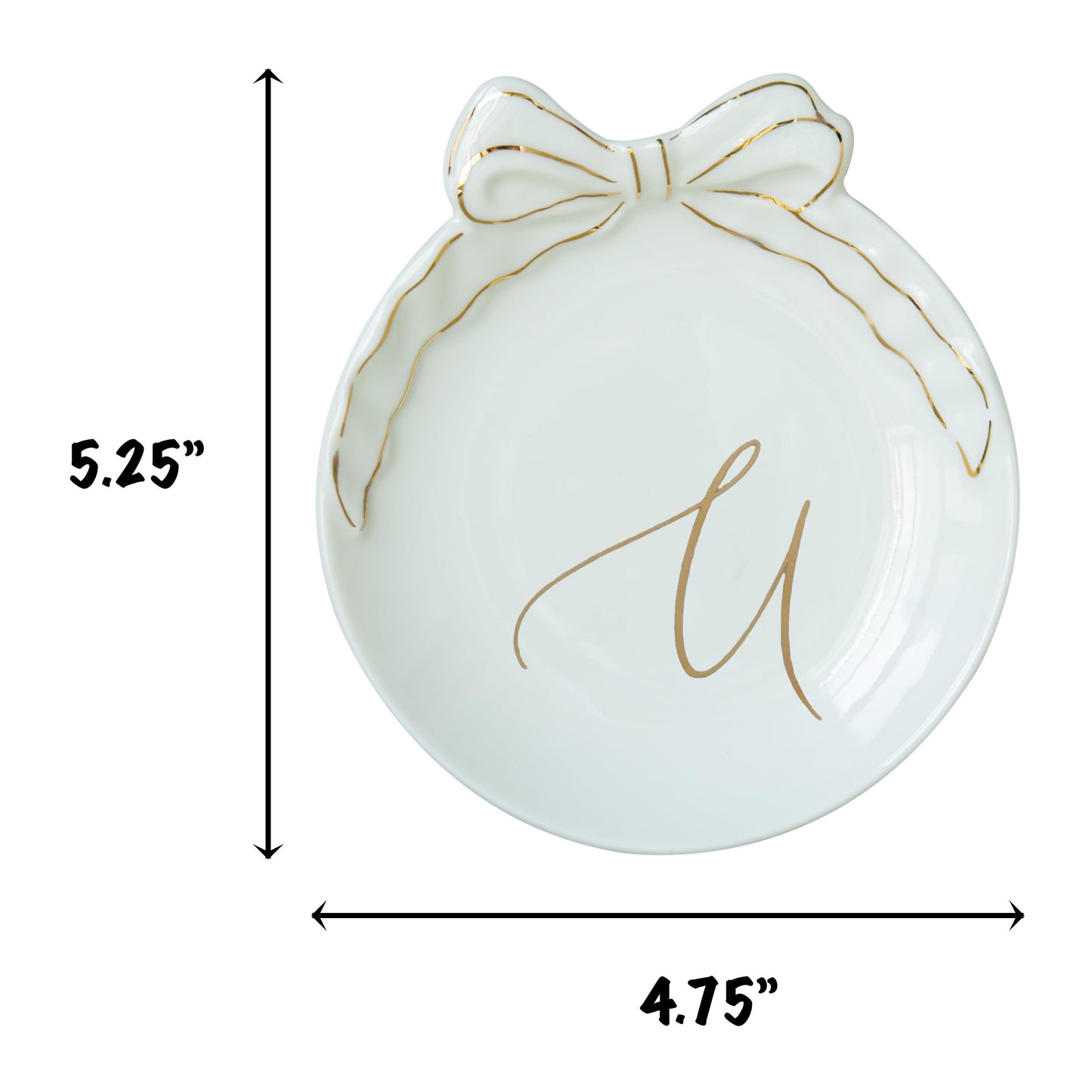 COLLECTIVE HOME Custom Initial Ceramic Jewelry Tray with Bow - Ring Holder & Earring Dish | Christmas Gift Idea for Women, Unique Birthday Present for Her (M)