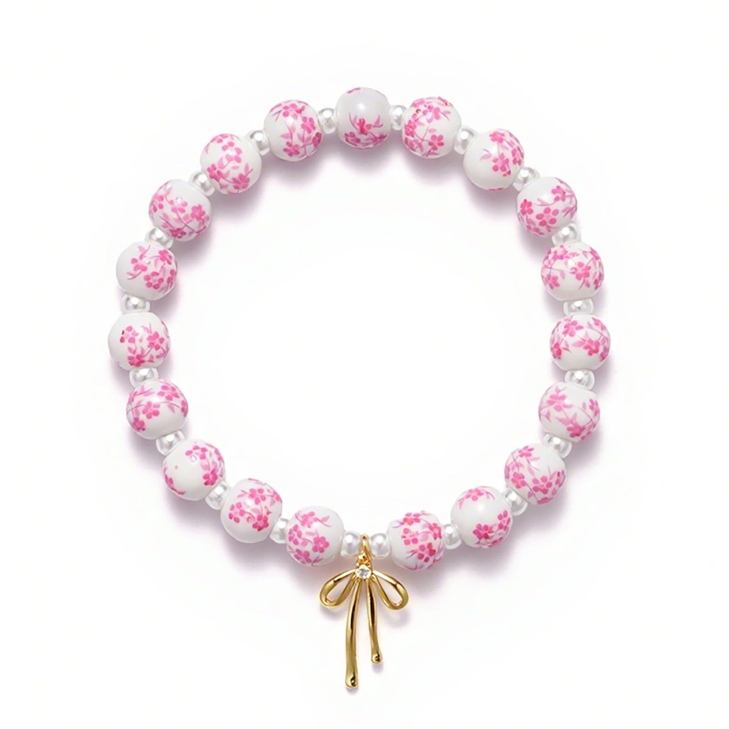Beads Bow Charm Bracelet for Women Flower Vintage Bracelet Handmade Stretch Beaded Dainty Romantic Jewelry Gifts
