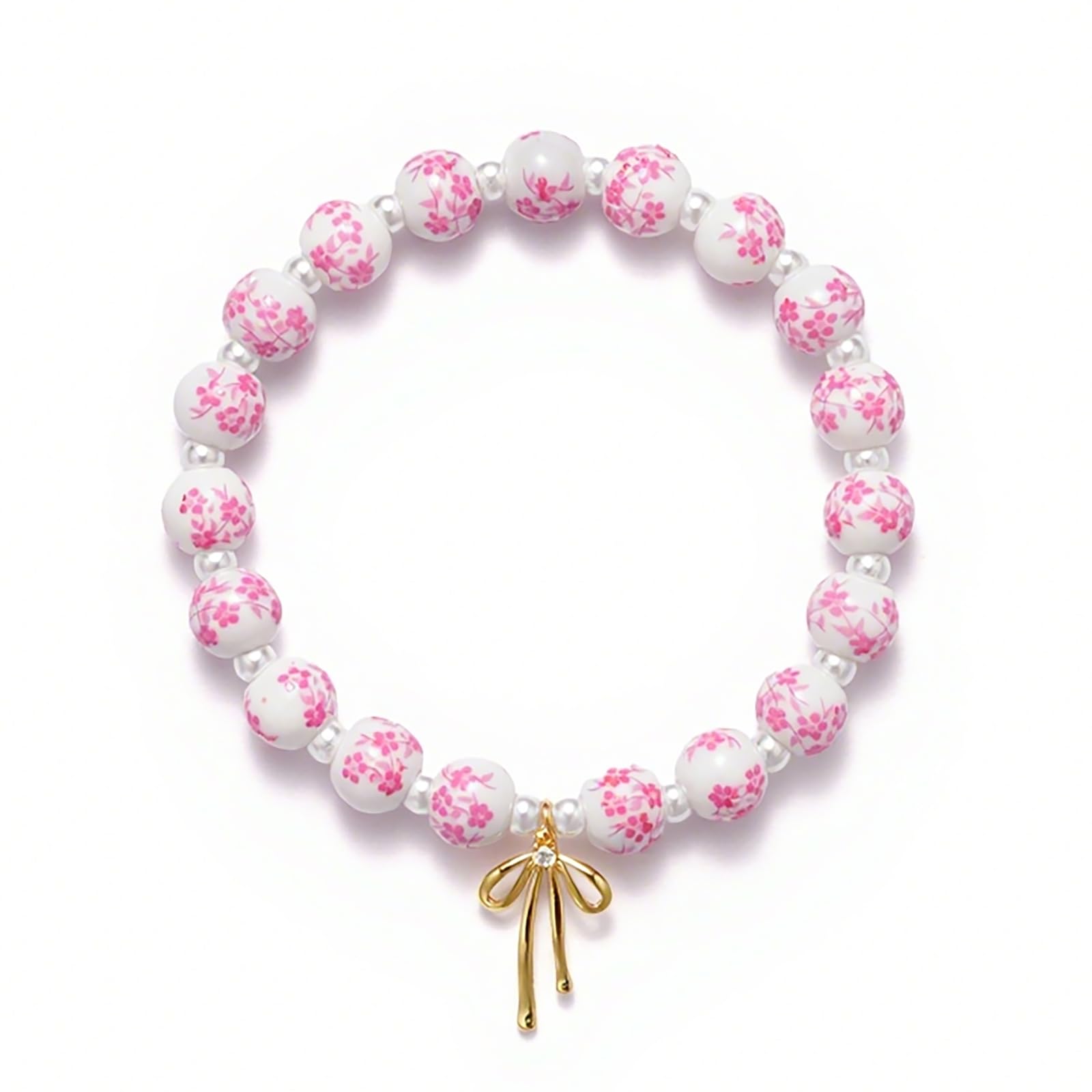 Beads Bow Charm Bracelet for Women Flower Vintage Bracelet Handmade Stretch Beaded Dainty Romantic Jewelry Gifts
