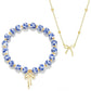 Bow Bracelet Necklace Set 14K Gold Beaded Bracelet Dainty Bow Pendant Choker Jewelry Gift Set