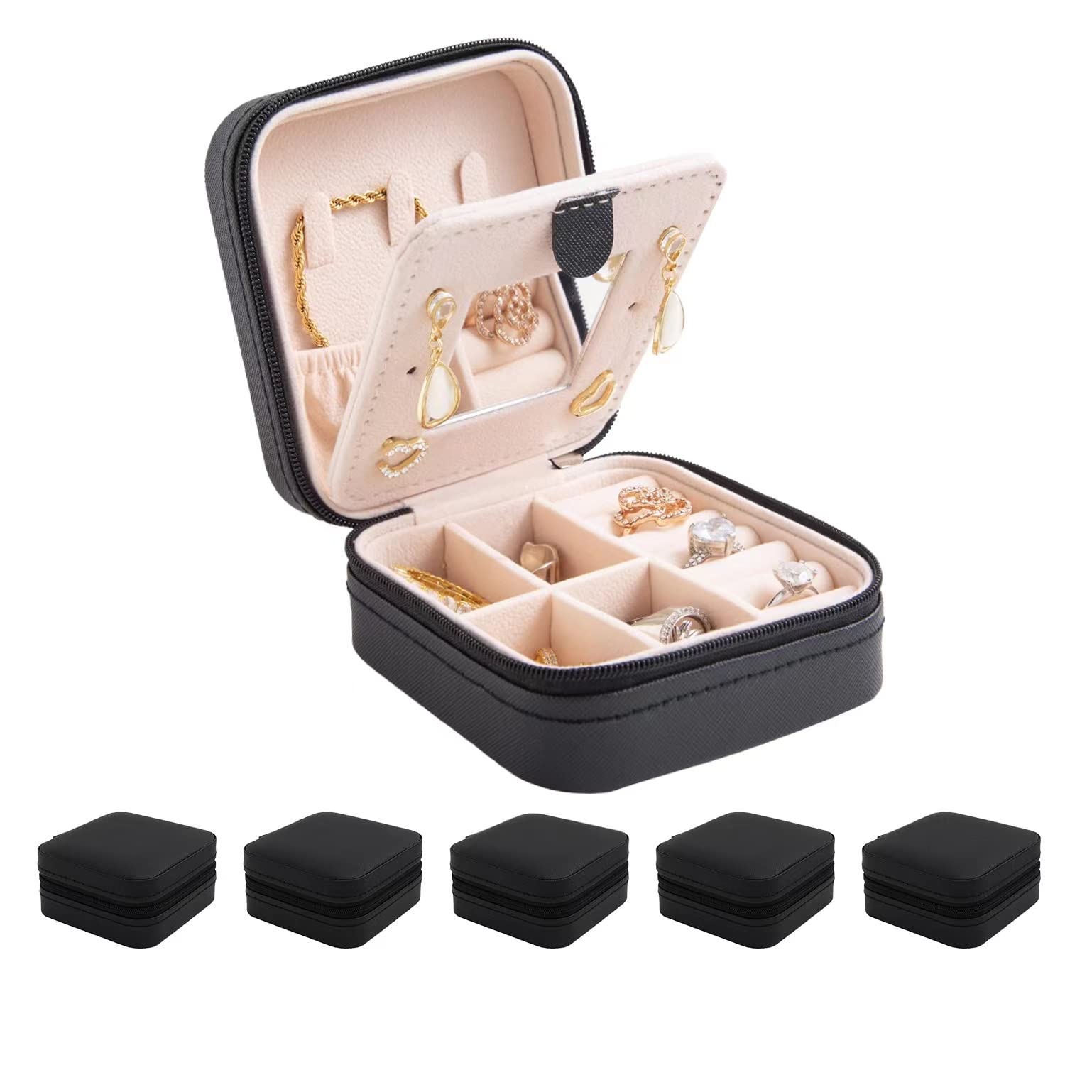 KElofoN Travel jewelry case Travel jewelry box Travel Jewelry Organizer Small box Gift for Girls Women with Mirror(Pink)
