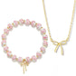 Bow Bracelet Necklace Set 14K Gold Beaded Bracelet Dainty Bow Pendant Choker Jewelry Gift Set