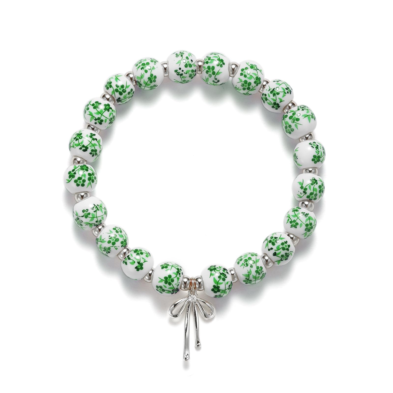 Beads Bow Charm Bracelet for Women Flower Vintage Bracelet Handmade Stretch Beaded Dainty Romantic Jewelry Gifts