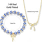 Bow Bracelet Necklace Set 14K Gold Beaded Bracelet Dainty Bow Pendant Choker Jewelry Gift Set
