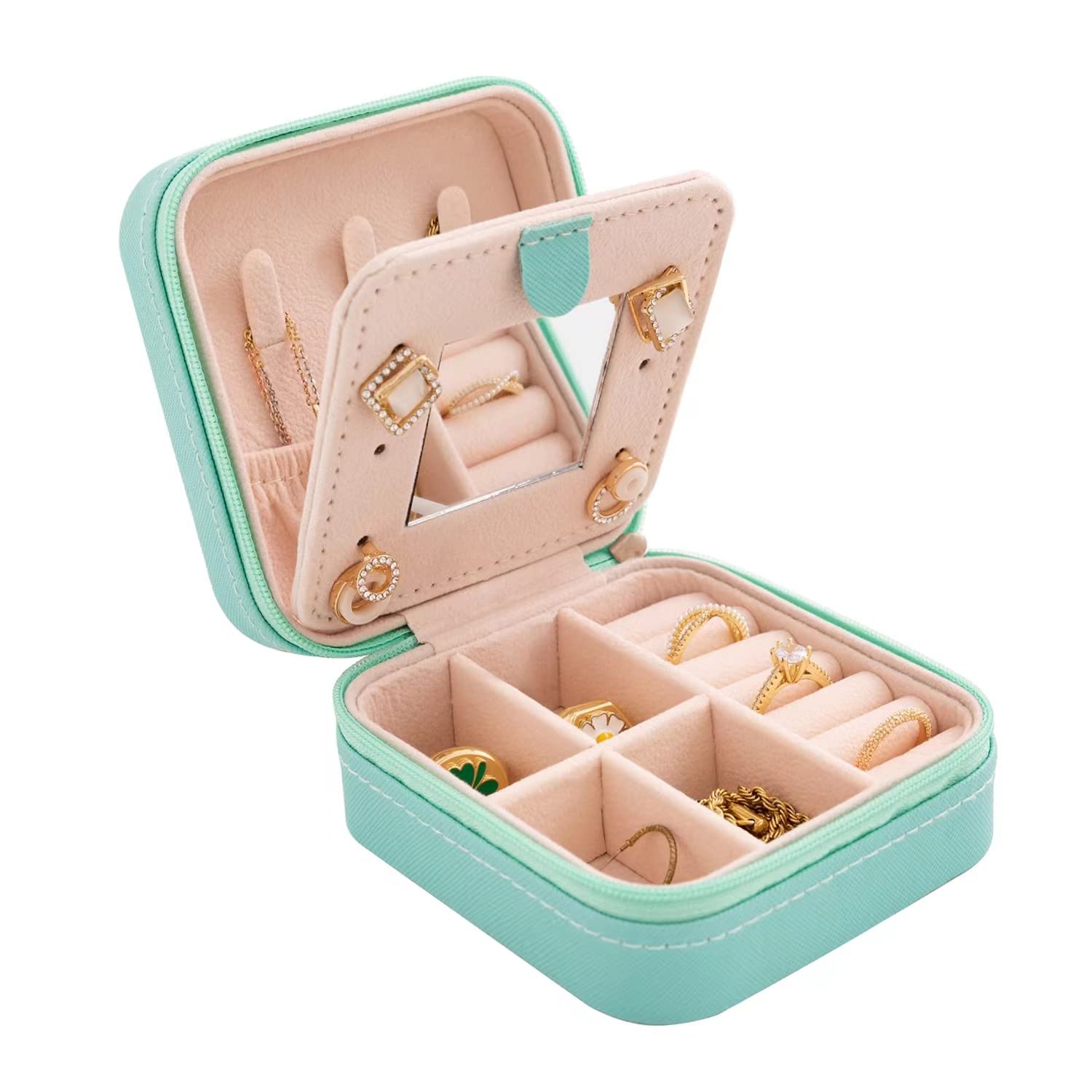 KElofoN Travel jewelry case Travel jewelry box Travel Jewelry Organizer Small box Gift for Girls Women with Mirror(Pink)