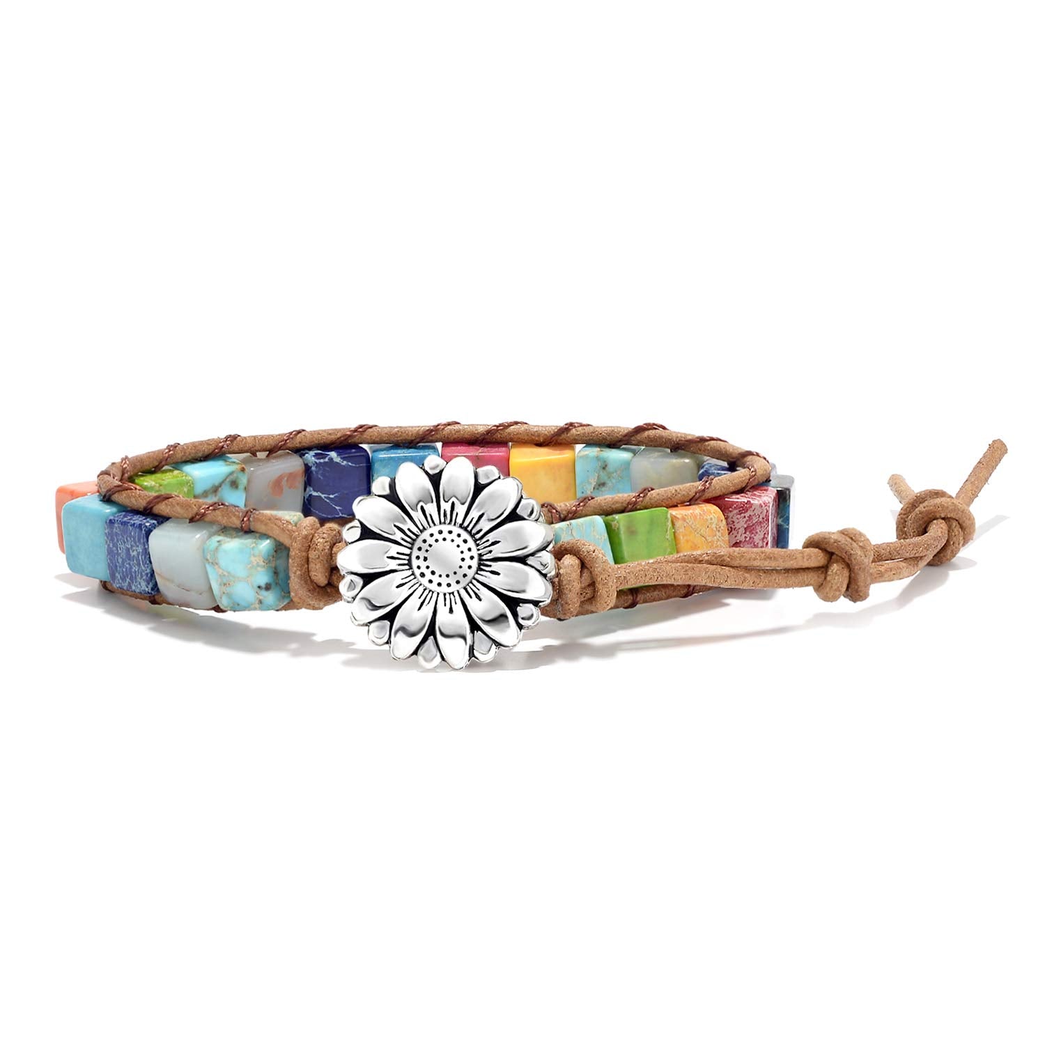 sedmart 7 Chakra Bracelets for Women with Real Stones Leather Wrap Healing Bead Bracelet Women Men Boho Friendship Jewelry