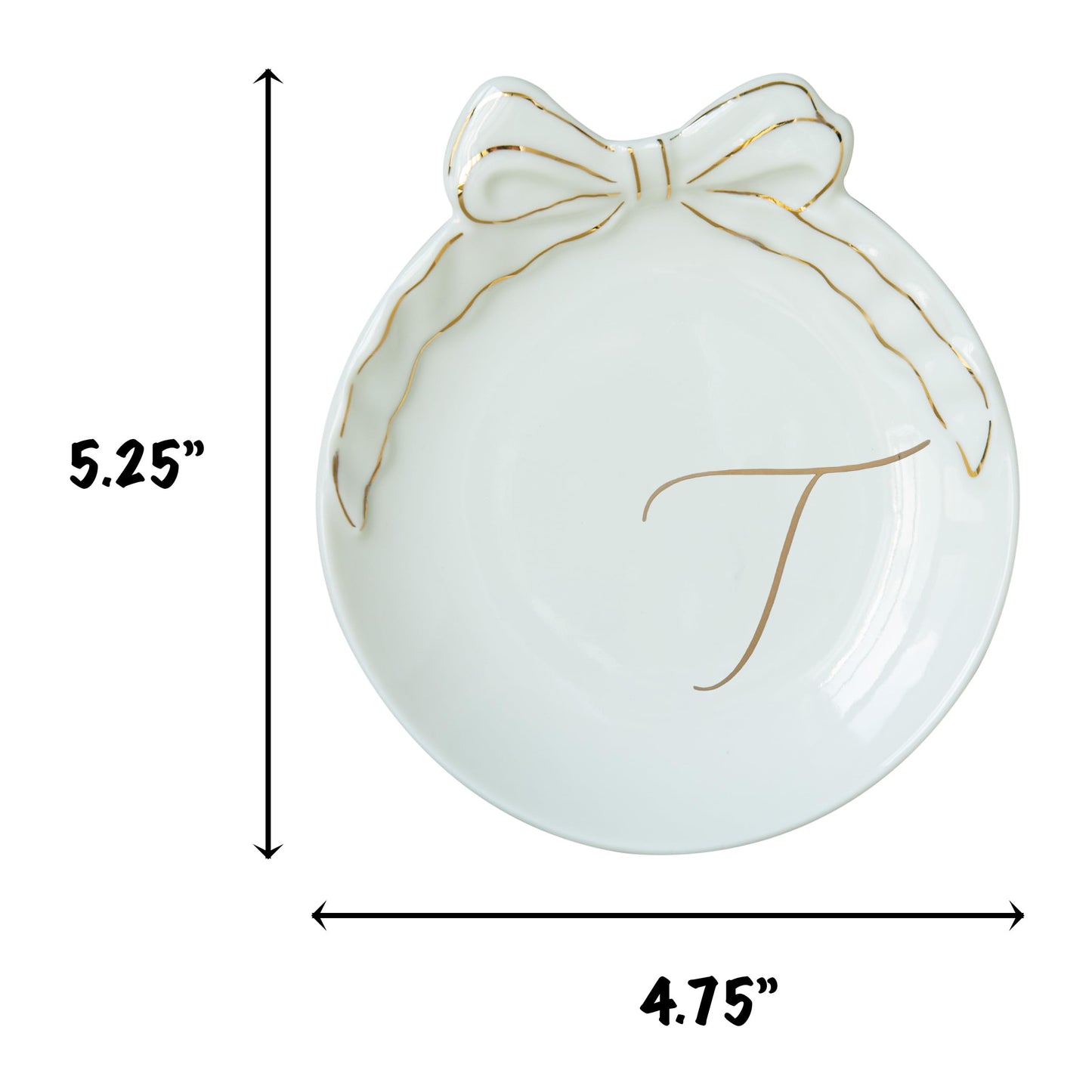 COLLECTIVE HOME Custom Initial Ceramic Jewelry Tray with Bow - Ring Holder & Earring Dish | Christmas Gift Idea for Women, Unique Birthday Present for Her (M)