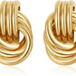 SHERLOVE Trendy Gold Plated Knot Earrings for Women Chunky Statement Drop Dangle Earrings Lightweight Hypoallergenic Fashion Accessories Gold Jewelry Gifts for Womens