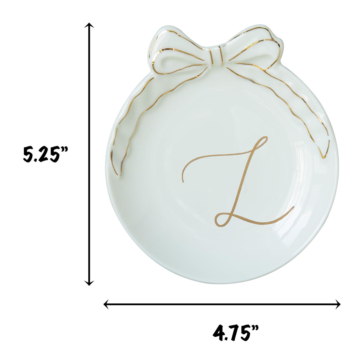 COLLECTIVE HOME Custom Initial Ceramic Jewelry Tray with Bow - Ring Holder & Earring Dish | Christmas Gift Idea for Women, Unique Birthday Present for Her (M)