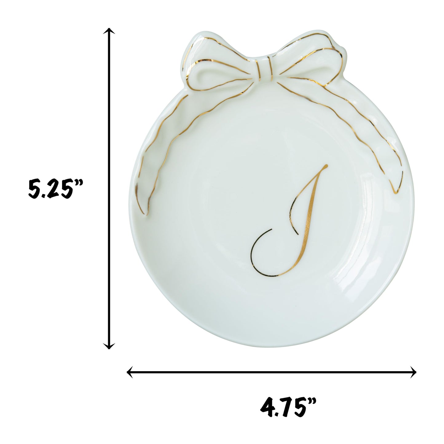 COLLECTIVE HOME Custom Initial Ceramic Jewelry Tray with Bow - Ring Holder & Earring Dish | Christmas Gift Idea for Women, Unique Birthday Present for Her (M)