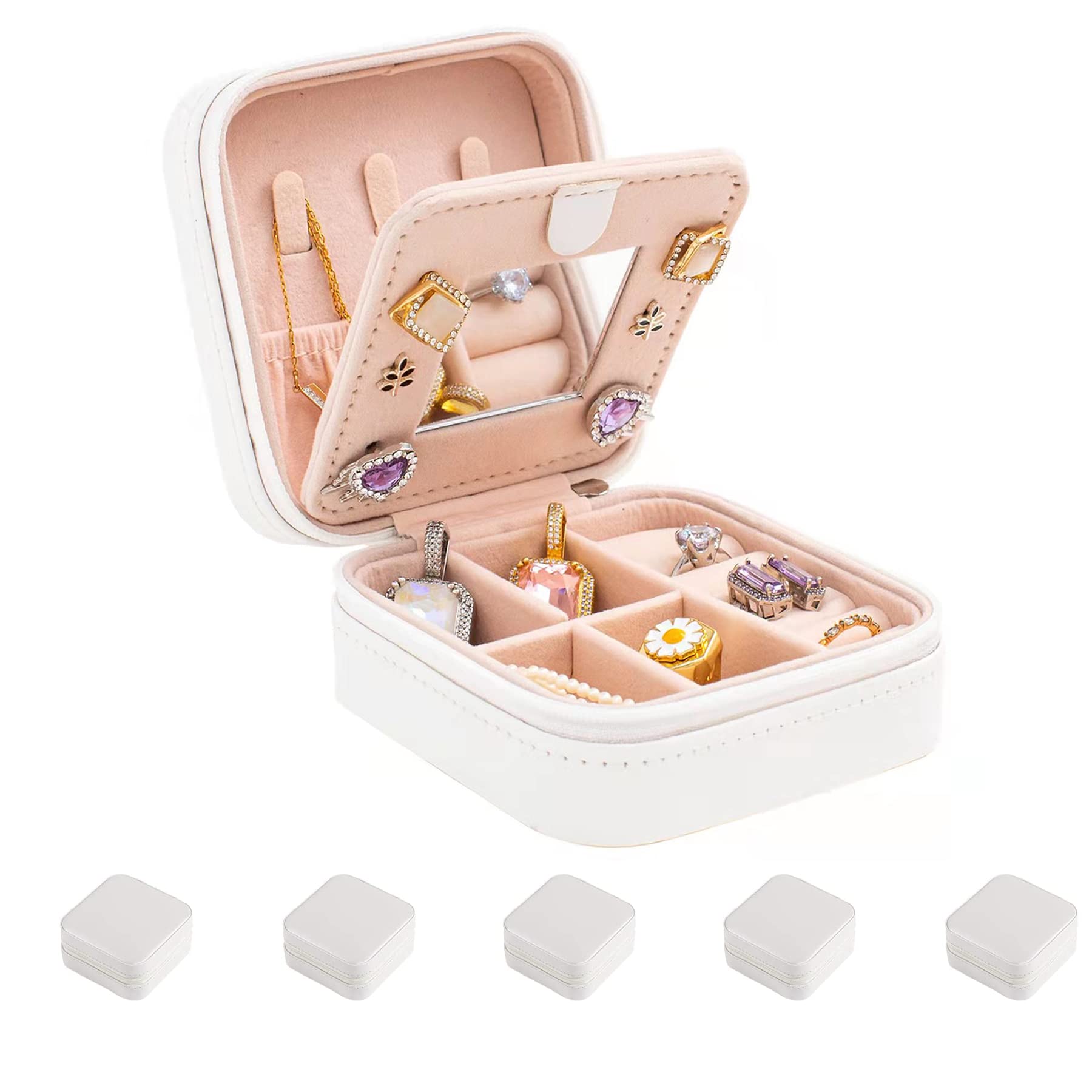 KElofoN Travel jewelry case Travel jewelry box Travel Jewelry Organizer Small box Gift for Girls Women with Mirror(Pink)