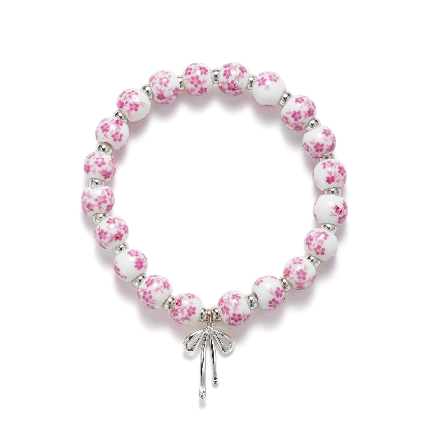 Beads Bow Charm Bracelet for Women Flower Vintage Bracelet Handmade Stretch Beaded Dainty Romantic Jewelry Gifts