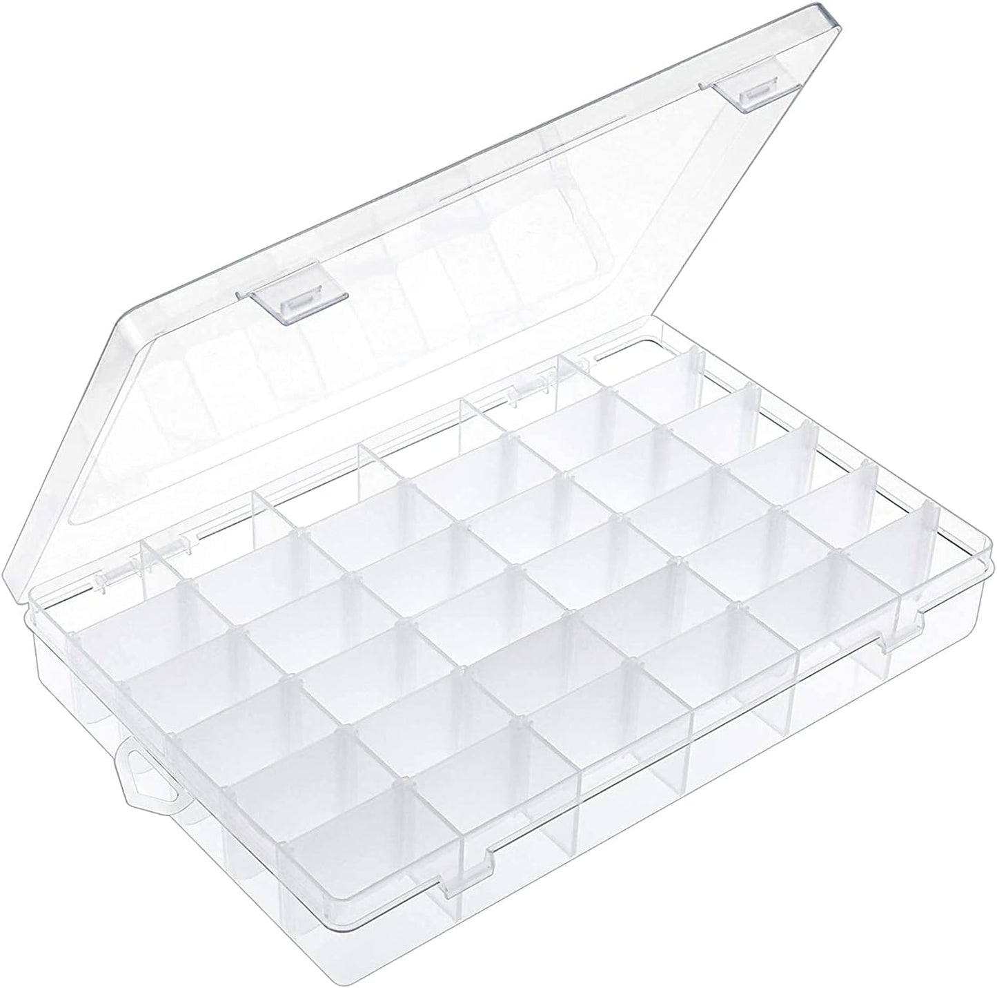 OUTUXED 2 Pack 36 Grids Clear Plastic Bead Organizer Box, Fishing Tackle Box Compartment Organizer with Adjustable Dividers for Jewelry, Art Craft, Bead Storage Containers with 5 Sheets Label Stickers