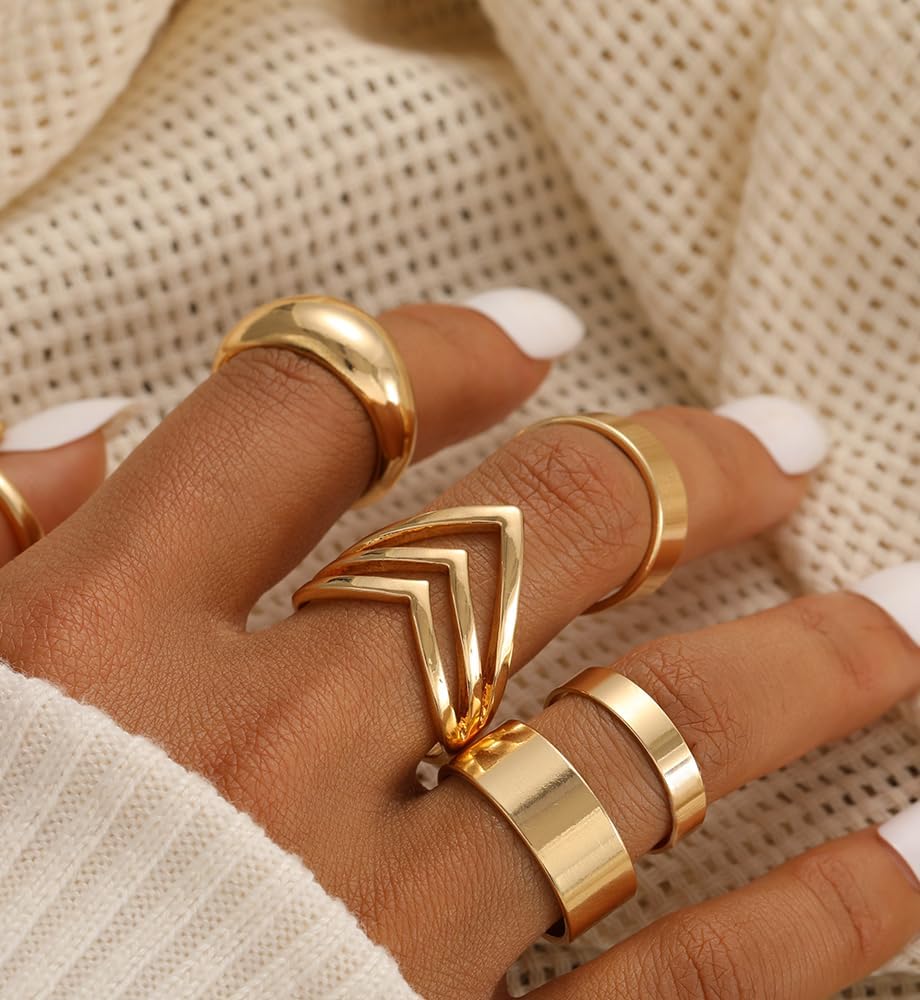 iF YOU 25 Pcs Gold Stackable Ring Set for Women, Chunky Knuckle Finger Midi Rings, Silver Simple Stacking Cute Rings Pack Trendy Stuff Jewelry Gift