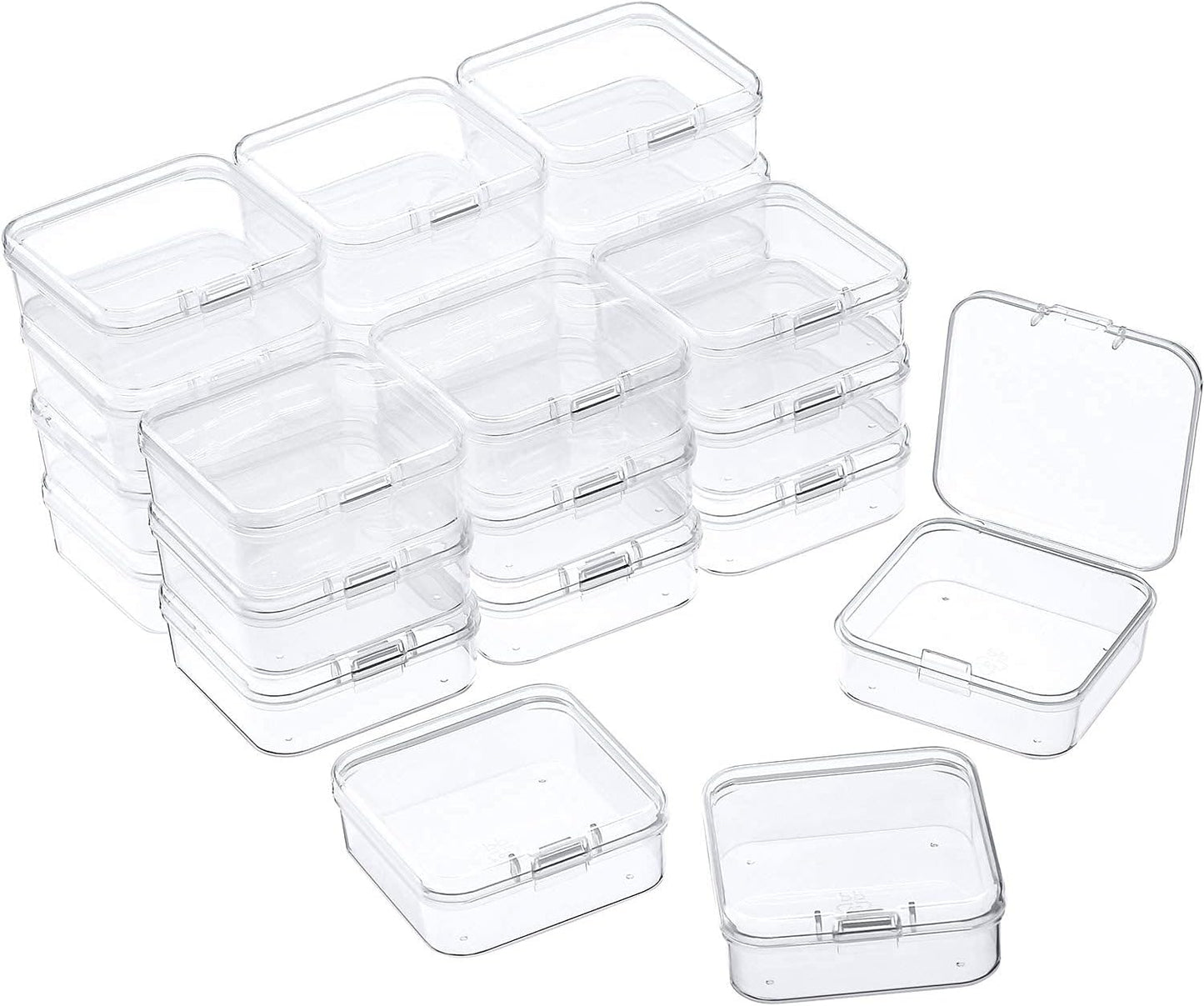 24 Packs Small Clear Plastic Beads Storage Containers Box with Hinged Lid for Storage of Small Items, Crafts, Jewelry, Hardware(1.37 x 1.37 x 0.7 Inches)