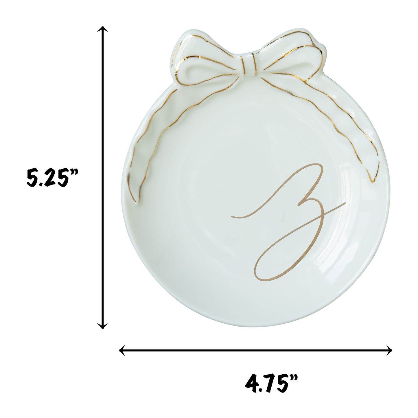 COLLECTIVE HOME Custom Initial Ceramic Jewelry Tray with Bow - Ring Holder & Earring Dish | Christmas Gift Idea for Women, Unique Birthday Present for Her (M)