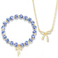 Bow Bracelet Necklace Set 14K Gold Beaded Bracelet Dainty Bow Pendant Choker Jewelry Gift Set