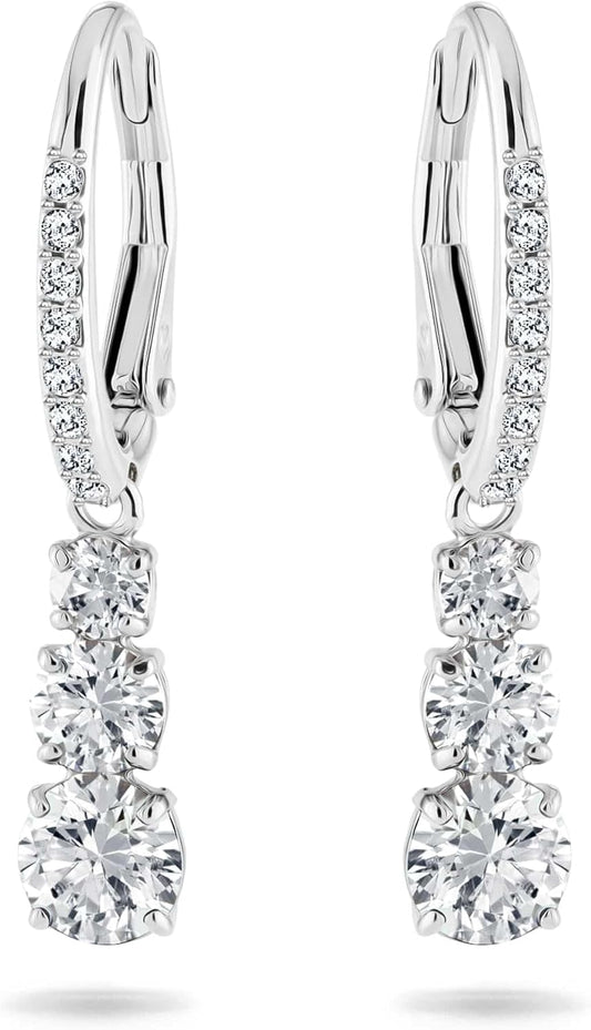 Swarovski Stilla Attract Trilogy Drop Pierced Earrings with White Crystals on a Rhodium Plated Setting with Hinged Closure