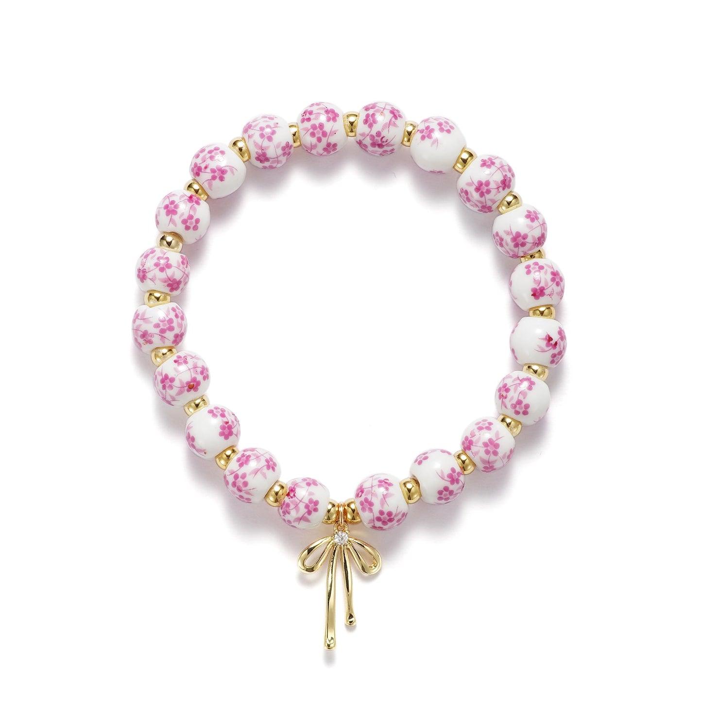 Beads Bow Charm Bracelet for Women Flower Vintage Bracelet Handmade Stretch Beaded Dainty Romantic Jewelry Gifts