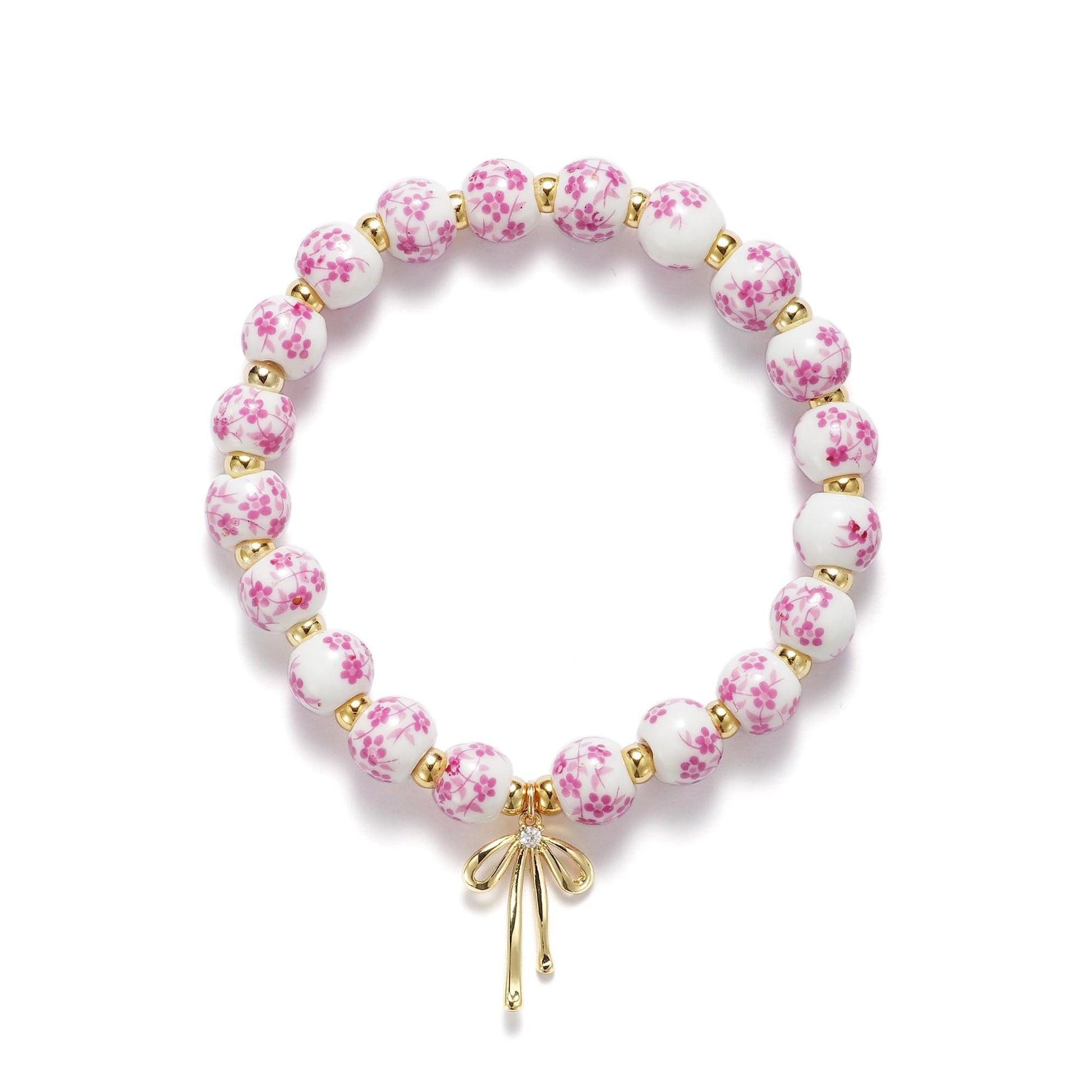 Beads Bow Charm Bracelet for Women Flower Vintage Bracelet Handmade Stretch Beaded Dainty Romantic Jewelry Gifts
