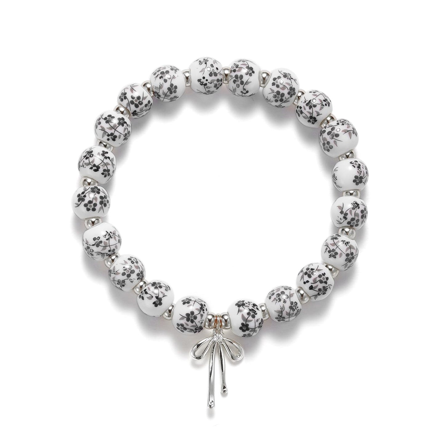 Beads Bow Charm Bracelet for Women Flower Vintage Bracelet Handmade Stretch Beaded Dainty Romantic Jewelry Gifts