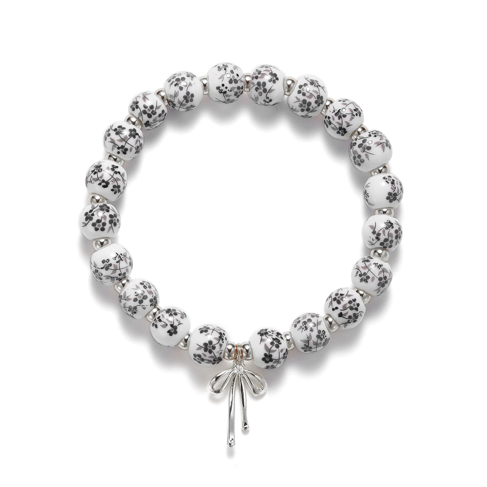Beads Bow Charm Bracelet for Women Flower Vintage Bracelet Handmade Stretch Beaded Dainty Romantic Jewelry Gifts