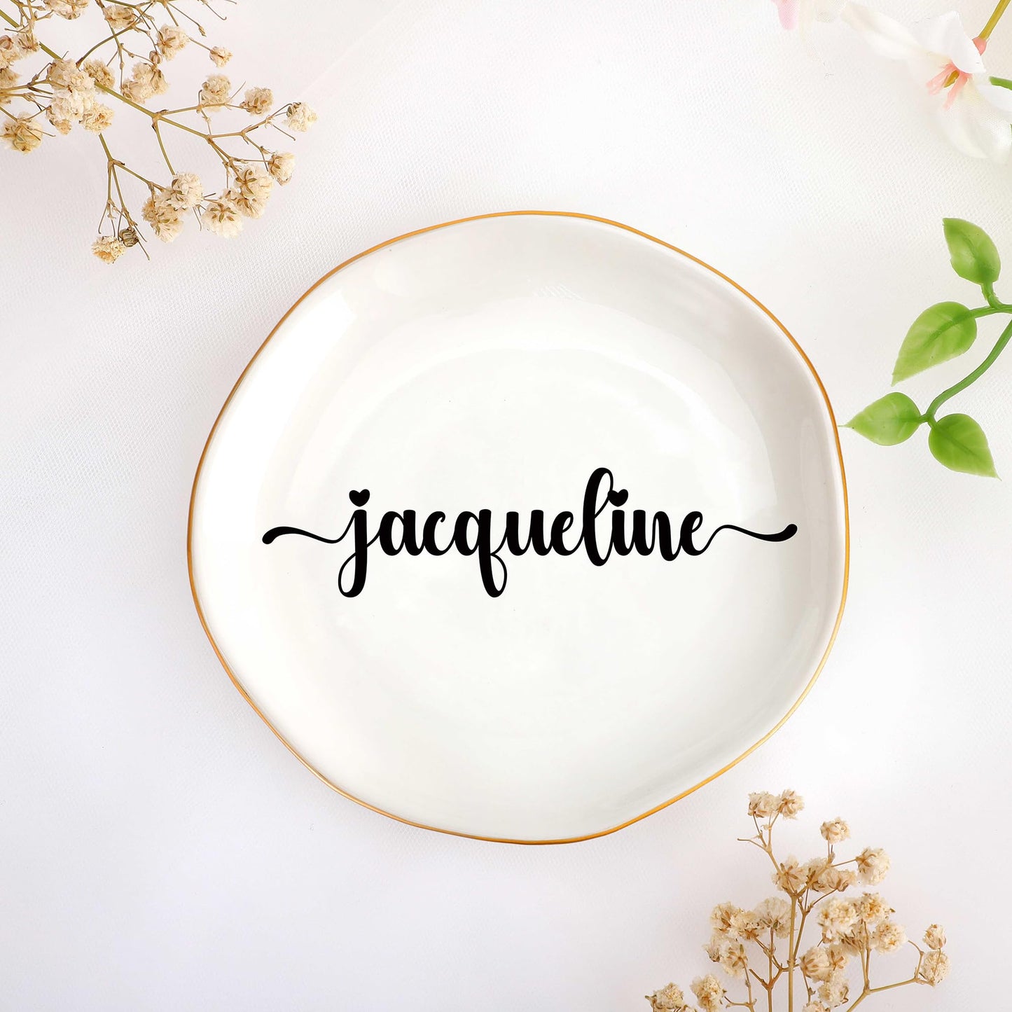 JoycuFF Initial A Ceramic Jewelry Tray, Bridesmaid Bride Gifts, Engagement Birthday Best Friend Mom Grandma Sister Gifts for Women, Trinket Dish for Rings Earrings Necklaces Bracelets Keys