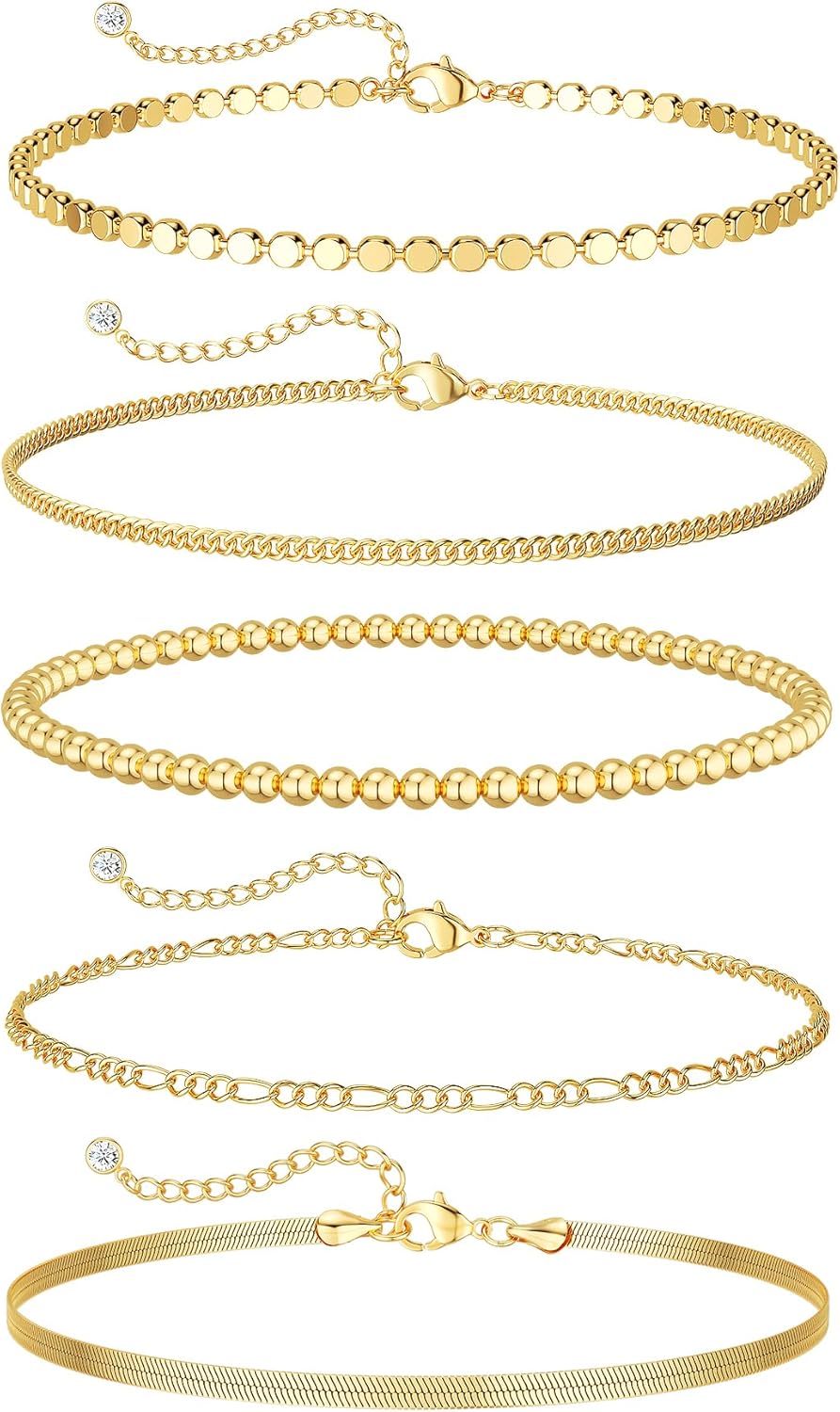 DEARMAY Gold Bracelets for Women Waterproof, 14K Gold Plated Stackable Jewelry Sets Non Tarnish Trendy Thin Dainty Cuban Link Paperclip Chain Bracelet Stack Fashion Accessories Gifts for Womens